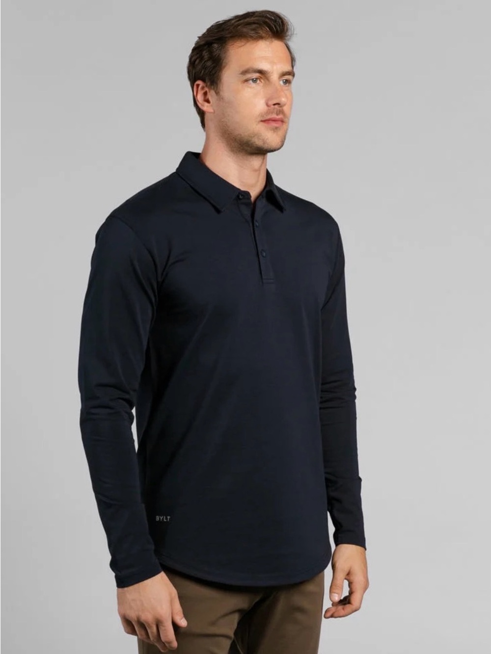 BYLT Basics Men's Premium Basics Long-Sleeve Polo in Navy - Picture 2 of 8